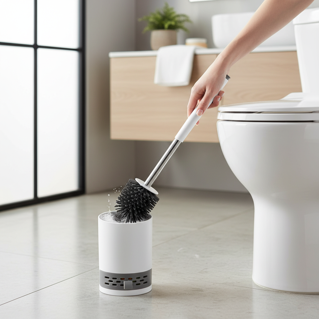 Premium Round Toilet Brush with Silicone Head and Elegant Holder for Modern Bathrooms