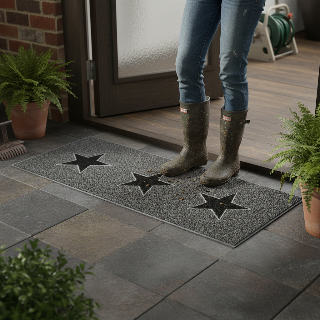 Premium Durable Door Mat Runner with Inlayed Stars - 150x60cm for High-Traffic Areas