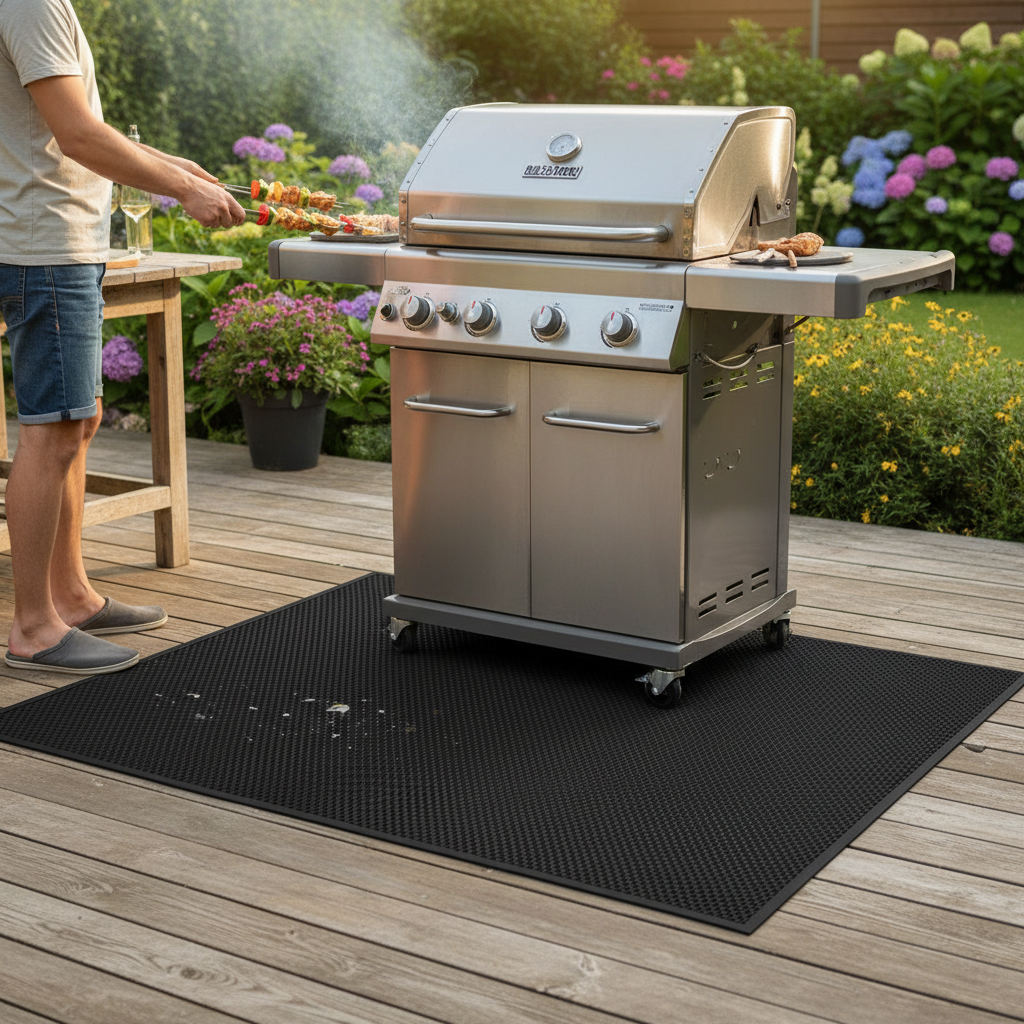 Premium Hex BBQ Floor Protection Mat - Heat-Resistant, Non-Slip, 150cm x 90cm for Outdoor Grilling Safety