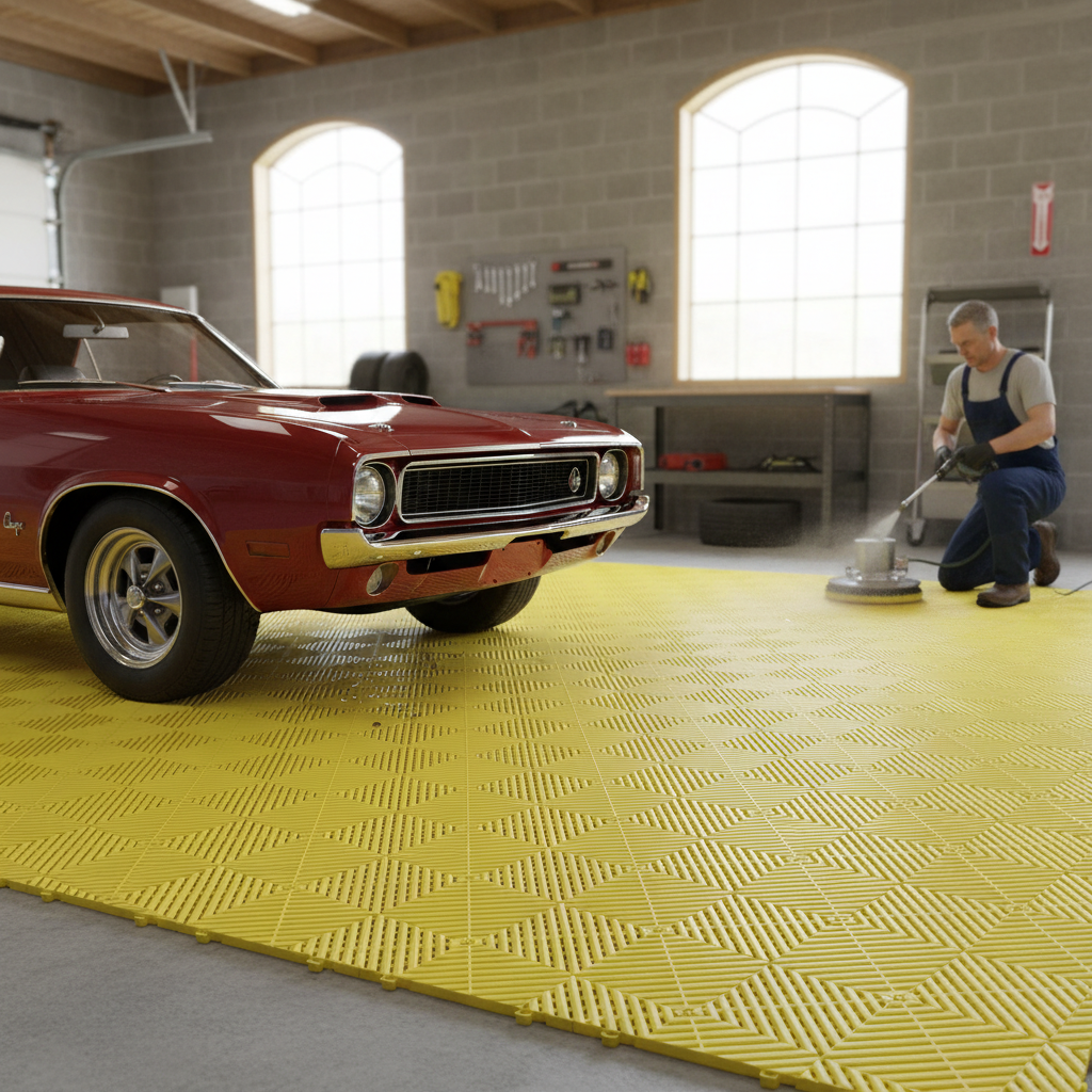 Premium Modular Interlocking Ribbed Floor Tiles - Heavy Duty Yellow with Non-Slip Surface and Self-Draining Channels