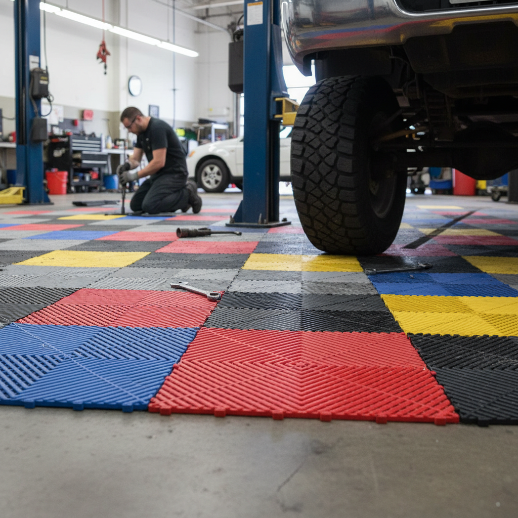 Premium Modular Interlocking Ribbed Floor Tiles 400mm x 400mm - Heavy Duty Polypropylene for Industrial and Commercial Use