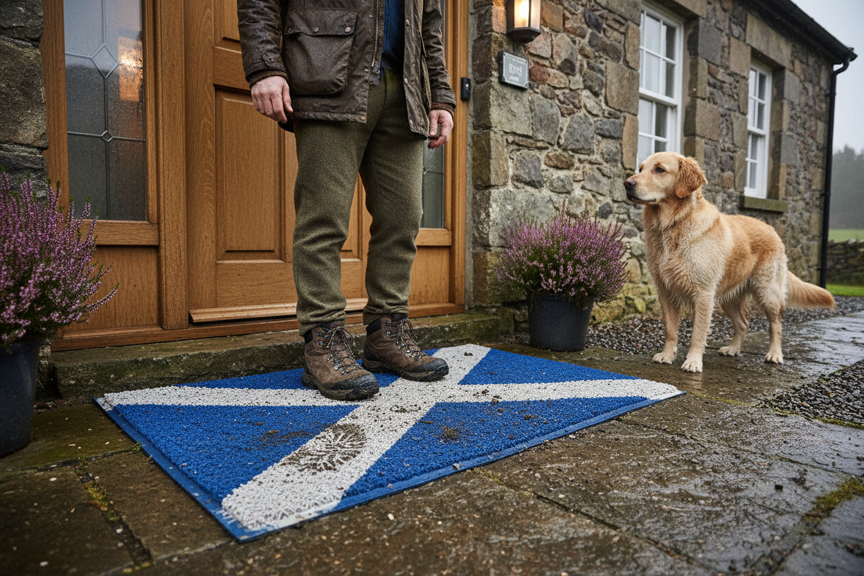 Premium Scottish Flag Door Mat with Saltire Design - Durable Vinyl, Safe Beveled Edge, 60x40cm for Home or Business