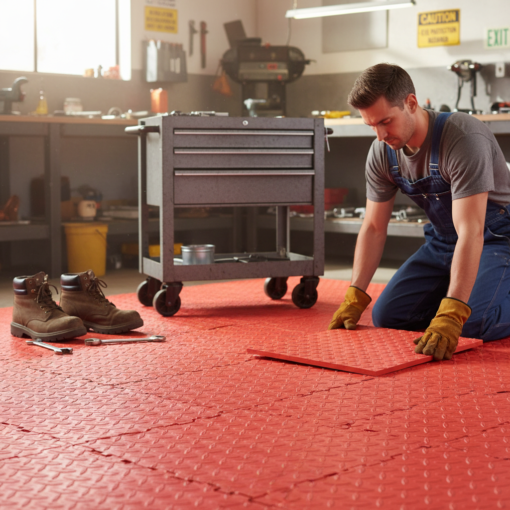 Premium Modular Interlocking Solid Floor Tiles - Red, Durable Polypropylene, Easy Installation, Heavy-Duty for Commercial Use