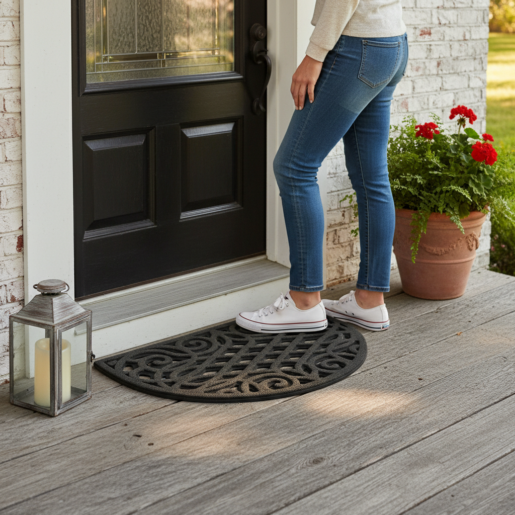 Premium Eco-Friendly Halfmoon Doormat for Indoor and Outdoor Use - Durable Grey Design with Recycled Rubber Backing