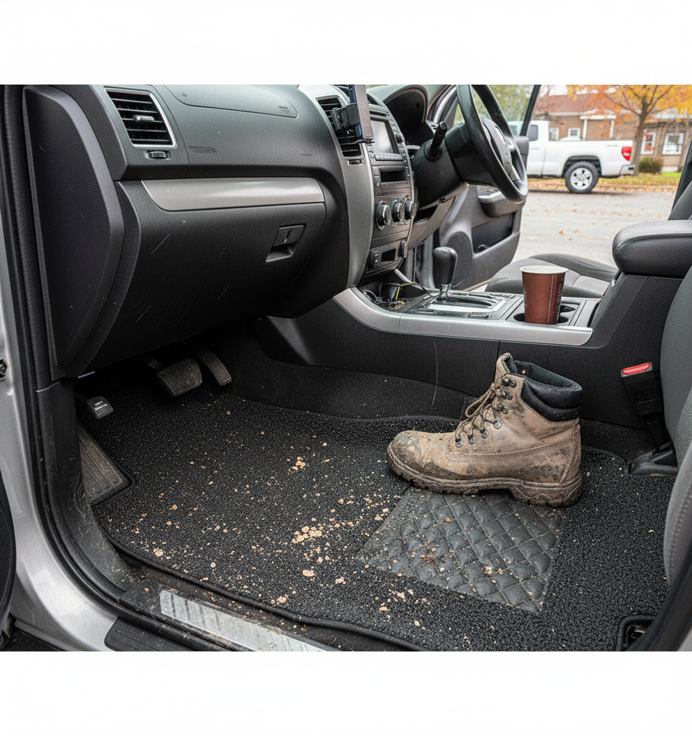 Premium Universal 4pc Car Mat Set - Durable PVC Spaghetti Material with Non-Slip Backing for All Weather Protection