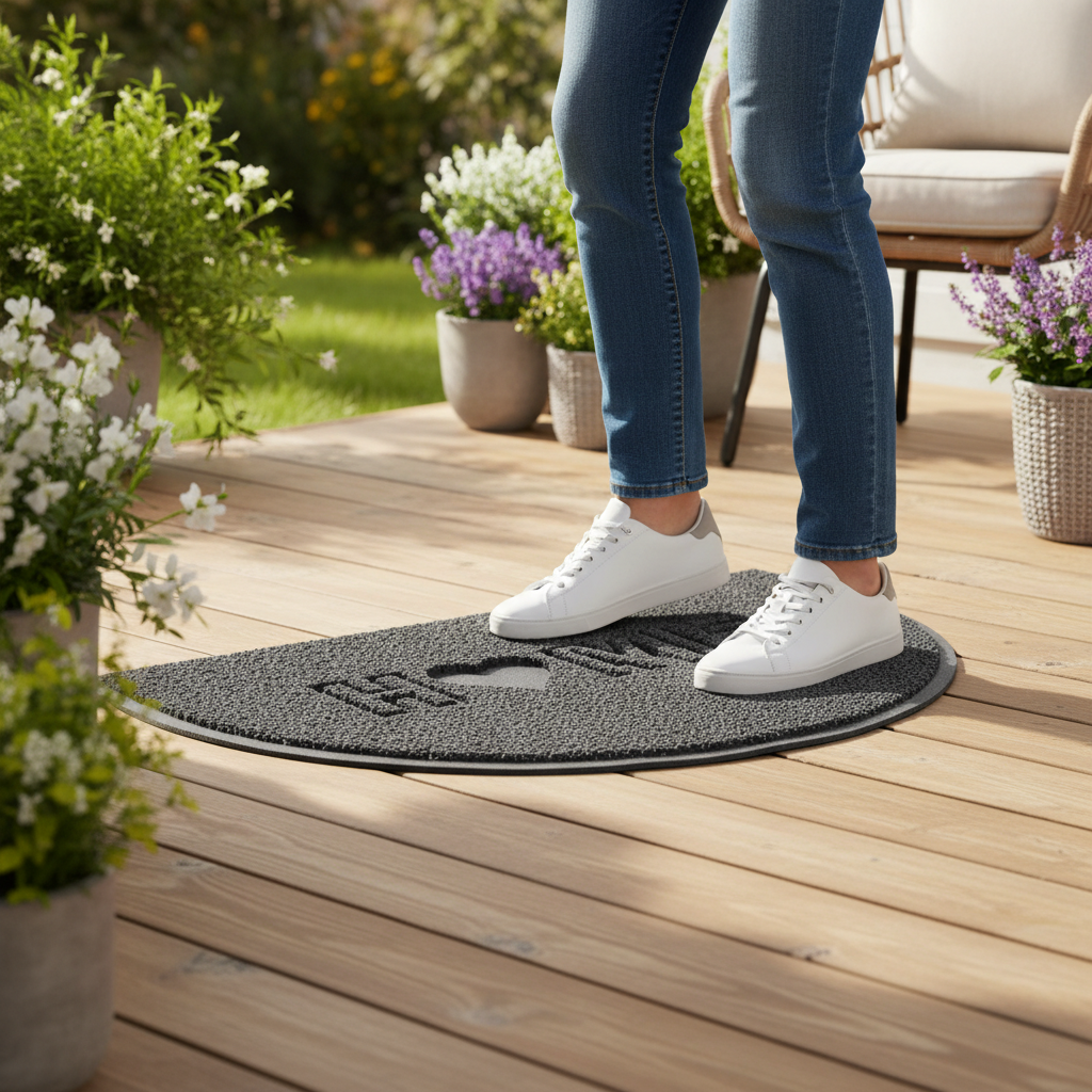 Premium Indoor/Outdoor Halfmoon Spaghetti Doormat with Non-Slip Backing and Fade Resistant Design, 70cm x 44cm