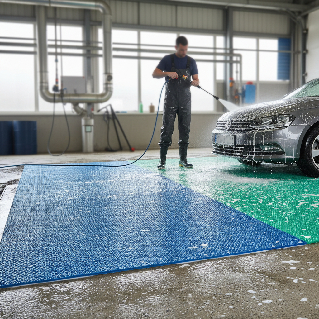 Premium Non-Slip PVC Drainage Mat - Dual Tone Blue/Green, 120cm Wide for Enhanced Safety and Cleanliness in Various Environments