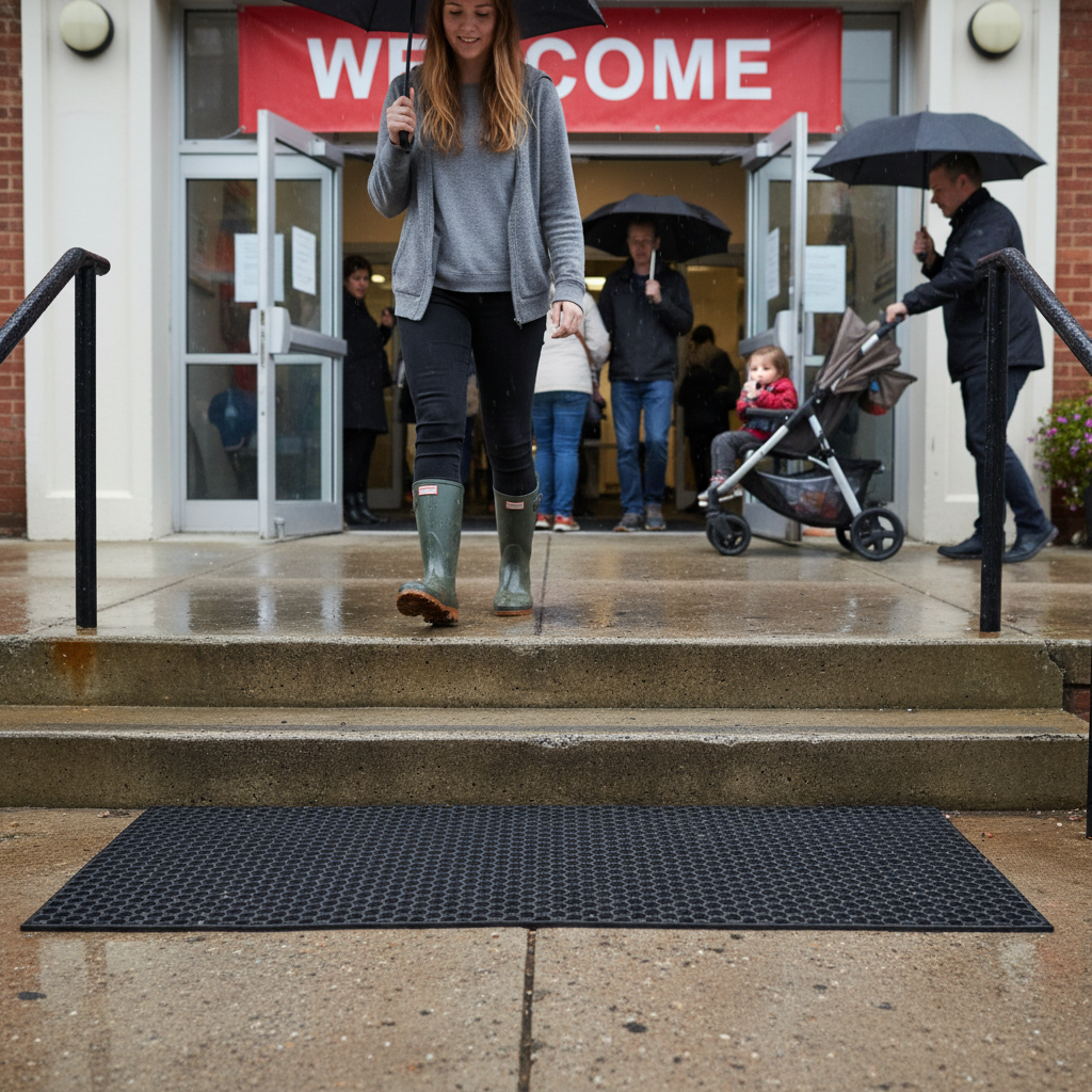 Premium Hexagon Pattern Step Mat - Durable Rubber Composite with Anti-Slip Backing for Indoor and Outdoor Use