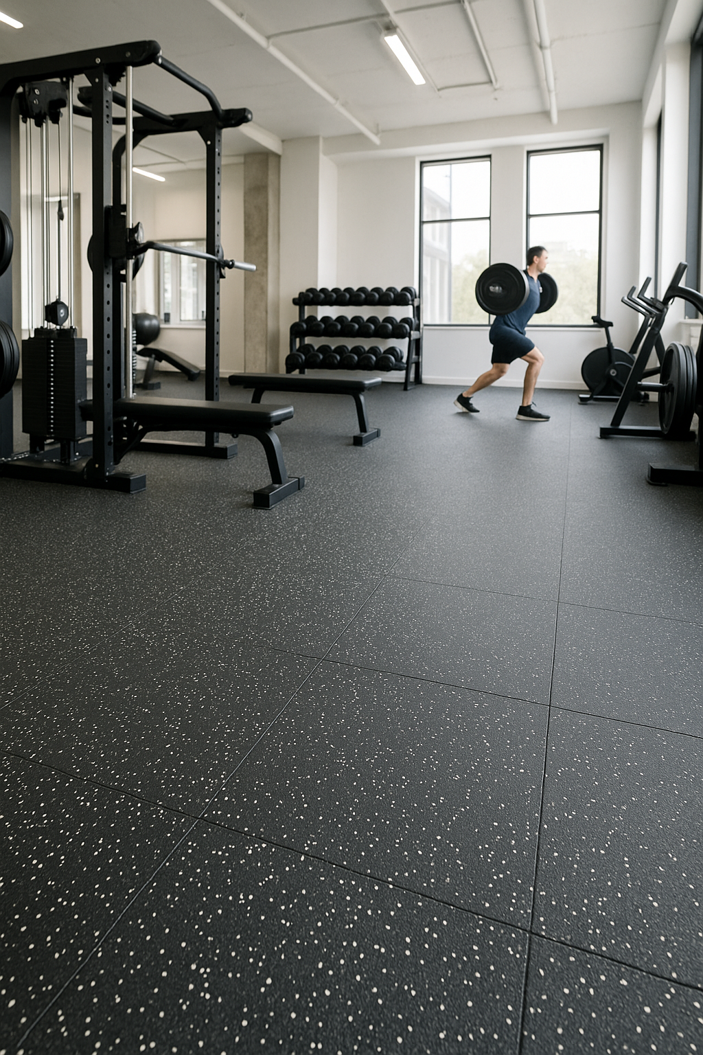 Gym Rubber Matting Rolls Durable, Non-Slip Flooring for Fitness, Shock Absorbing, Custom Cut Lengths, Ideal for Gym, Cardio, Weight Lifting, and More
