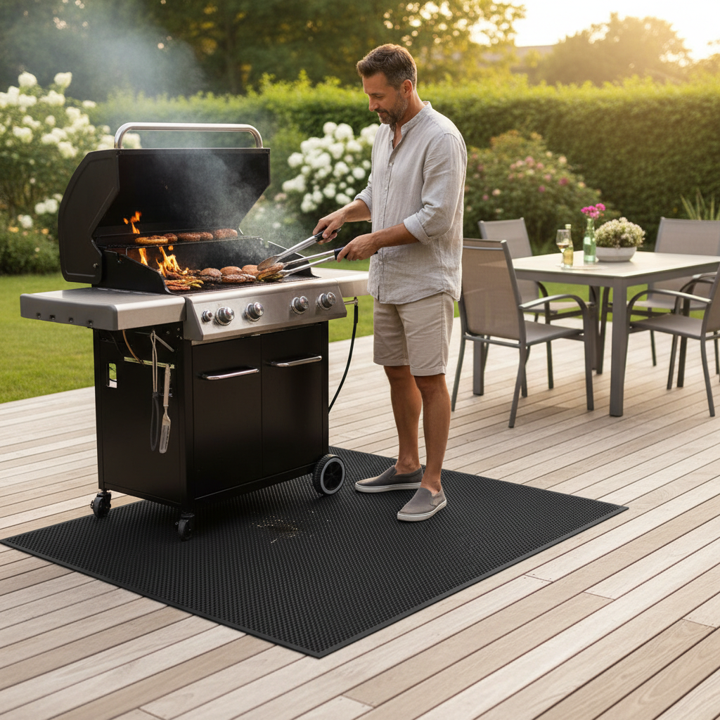 Premium Hex BBQ Floor Protection Mat - Heat-Resistant, Non-Slip, 150cm x 90cm for Outdoor Grilling Safety
