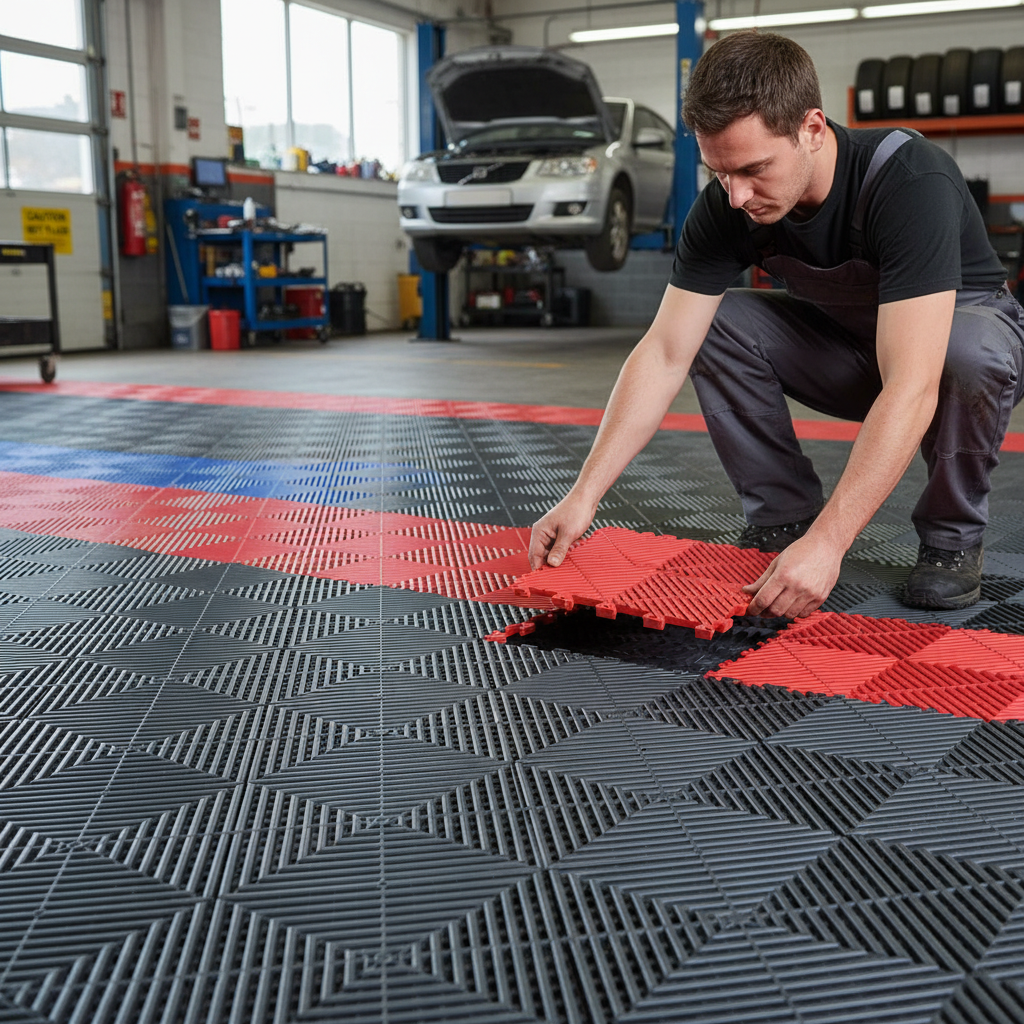 Heavy Duty Modular Interlocking Ribbed Floor Tiles - Durable, Oil Resistant, Quick Installation, Various Colors, 400mm x 400mm x 18mm