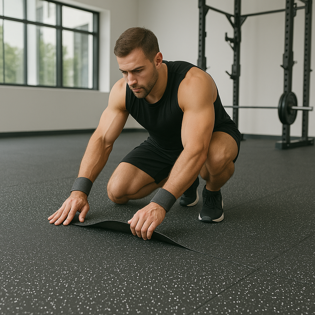 Gym Rubber Matting Rolls Durable, Non-Slip Flooring for Fitness, Shock Absorbing, Custom Cut Lengths, Ideal for Gym, Cardio, Weight Lifting, and More