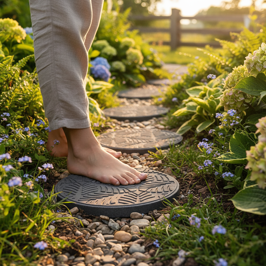 Premium Eco-Friendly Garden Stepping Stones with Geo Leaves Design, Durable Recycled Rubber, Non-Slip Surface and Weatherproof Features
