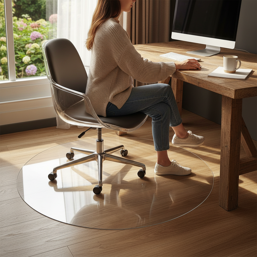 Premium Round Chair Mat for Hard Floors - Durable PVC with Non-Slip Surface and Two Finish Options