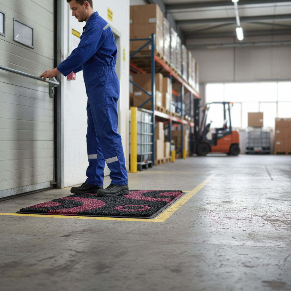 Premium Geo Circle Spaghetti Doormat 90x60cm - Durable PVC for Moisture Control and Easy Maintenance