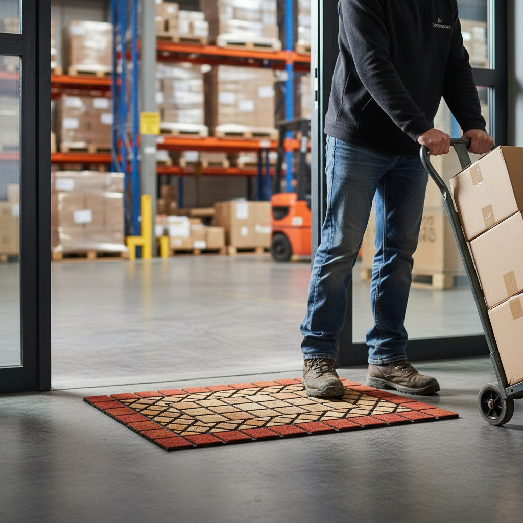 Premium Elegant Tile Effect Doormat with Red Edge - Durable, Non-Slip, Easy to Clean and Stylish Design for Indoor and Outdoor Use