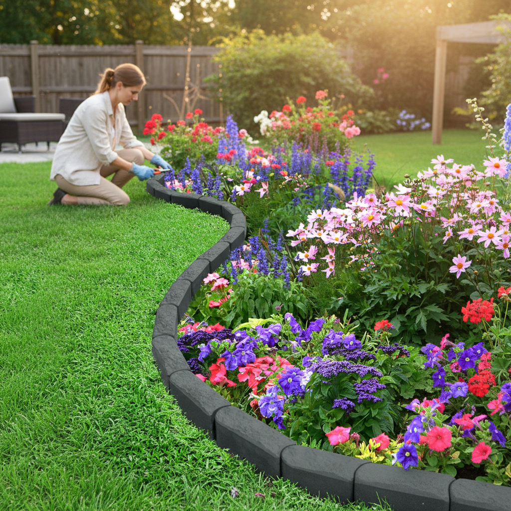 Premium Garden Edging Stomp Edge Border Made from Recycled Rubber for Easy Installation and Long-Lasting Durability