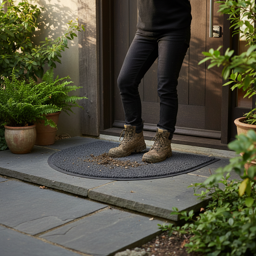Premium Durable Half-Moon Spaghetti Door Mat for Indoor & Outdoor Use with Non-Slip Backing and Easy Cleaning