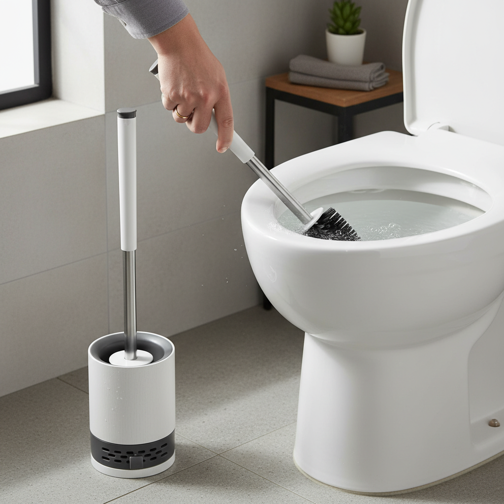 Premium Round Toilet Brush with Silicone Head and Elegant Holder for Modern Bathrooms