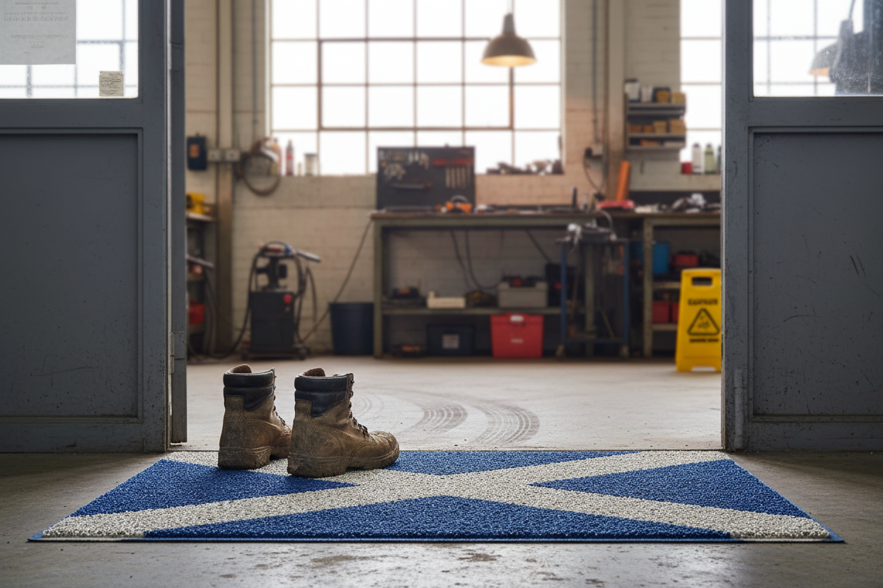 Premium Scottish Flag Door Mat with Saltire Design - Durable Vinyl, Safe Beveled Edge, 60x40cm for Home or Business