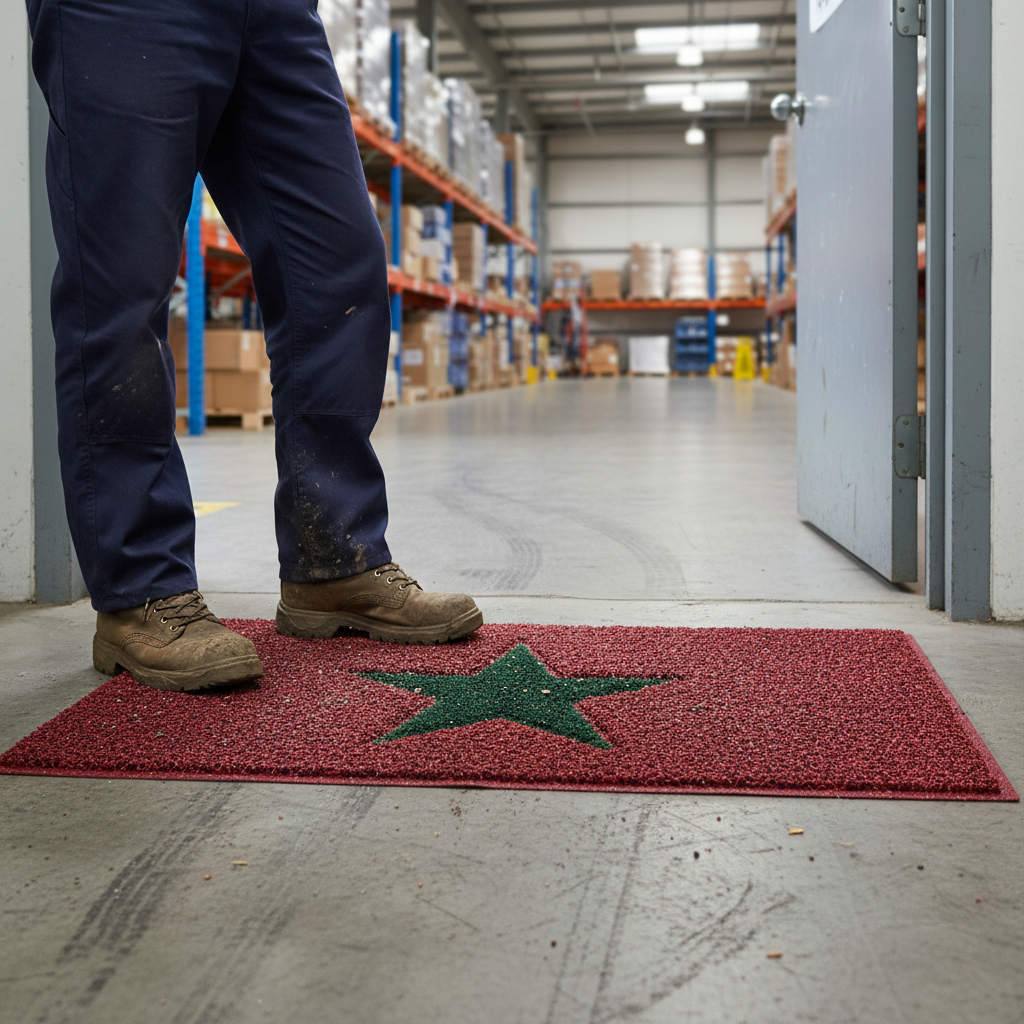 Premium PVC Spaghetti Doormat with Green Star Design - Durable, Non-Slip, Weather-Resistant for Indoor and Outdoor Use