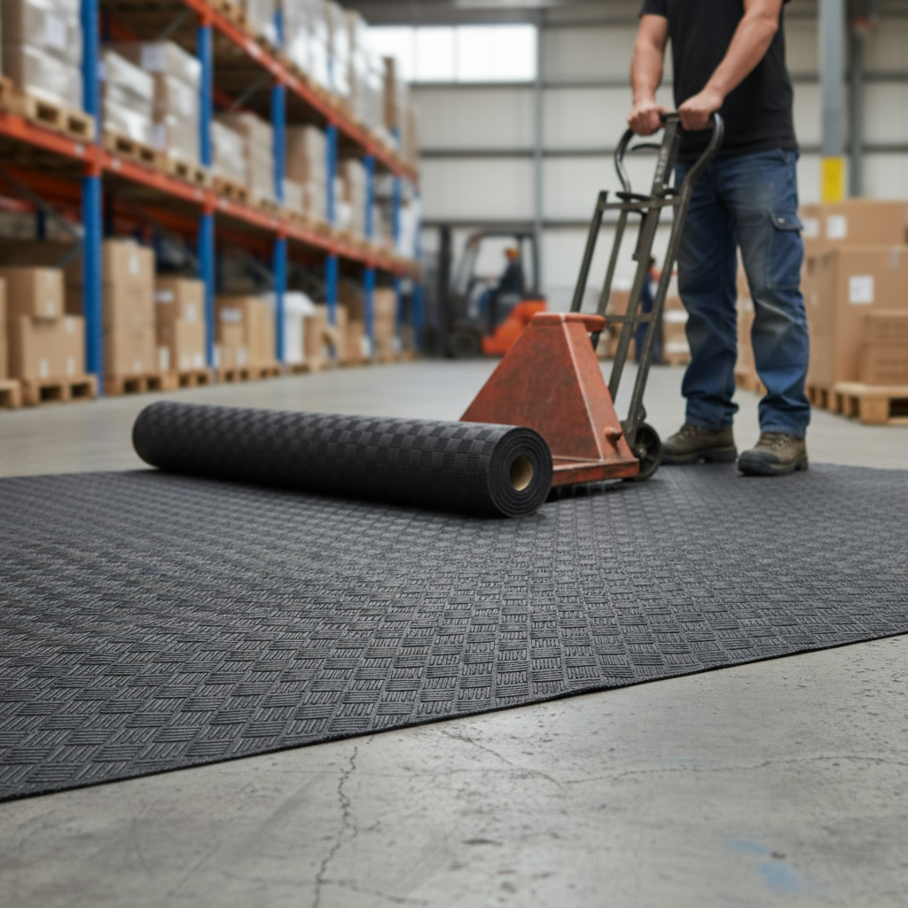 Premium Heavy-Duty Recycled Rubber Flooring Roll - Non-Slip, Water-Resistant, Custom Length for Commercial and Industrial Use