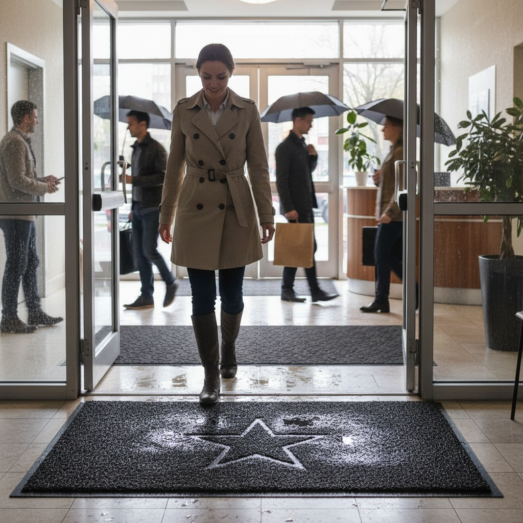 Premium Indoor and Outdoor Star Embossed Spaghetti Mat - Dark Grey, Non-Slip, Machine-Washable, Available in Multiple Sizes