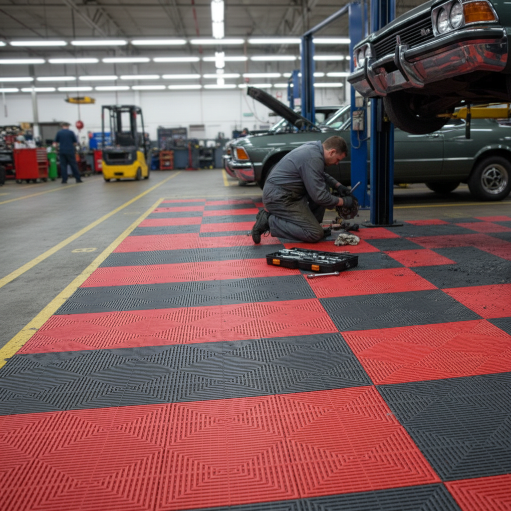 Premium Modular Interlocking Solid Floor Tiles - Red, Durable Polypropylene, Easy Installation, Heavy-Duty for Commercial Use