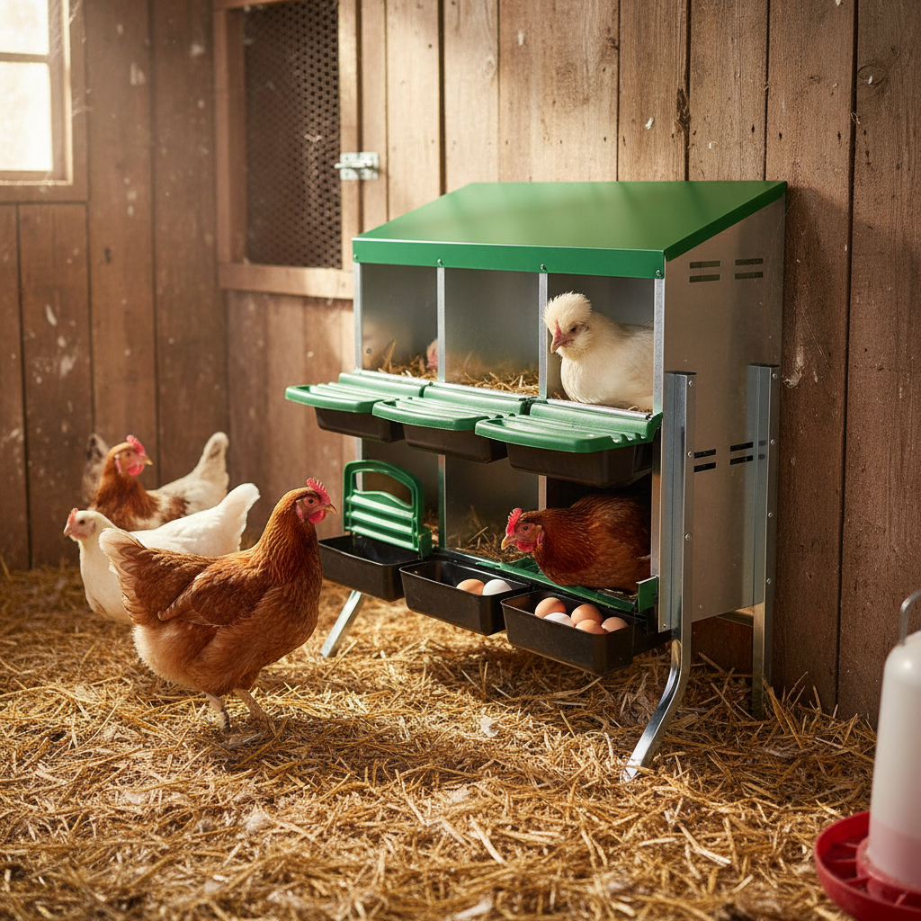 Premium Heavy Duty Metal Chicken Nest Box with 6 Compartments and Removable Trays for Easy Cleaning and Maintenance