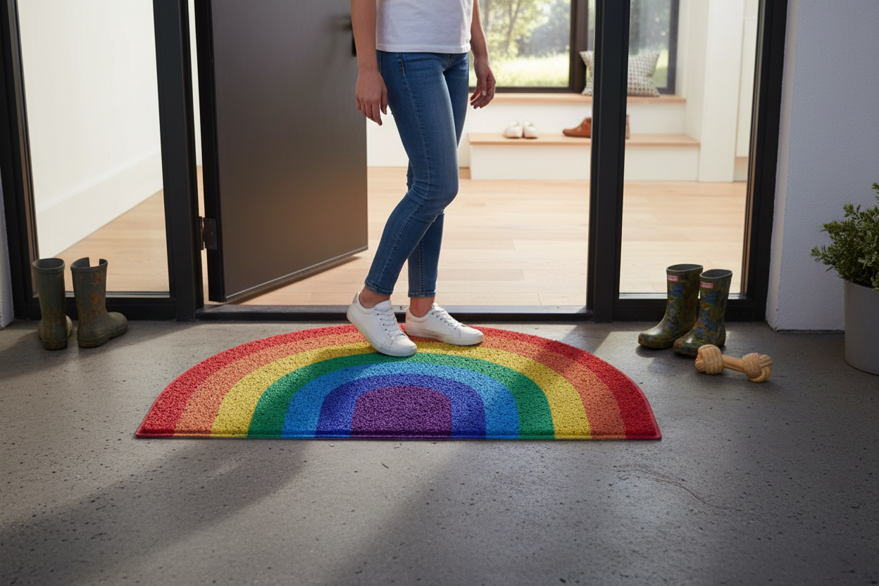 Premium Rainbow Halfmoon Doormat - Durable PVC Looper Design for Easy Cleaning and Comfort - 70x44cm