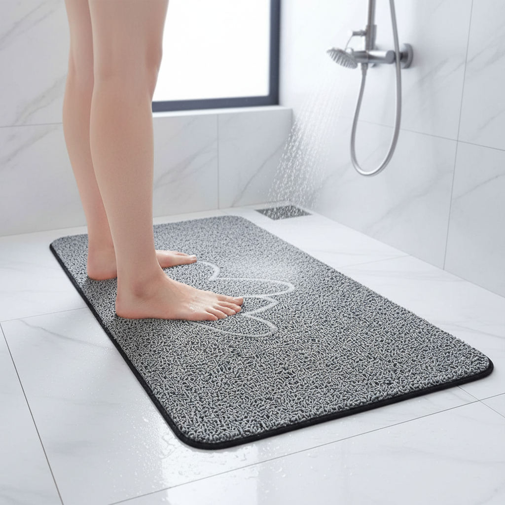 Premium Anti-Slip Quick-Drying Shower Mat with Embossed Double Heart Design for Enhanced Bathroom Safety and Comfort