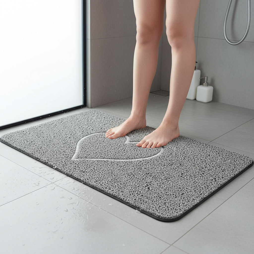Premium Embossed Heart Spaghetti Anti-Slip Shower Mat - Quick-Drying PVC for Safety and Comfort