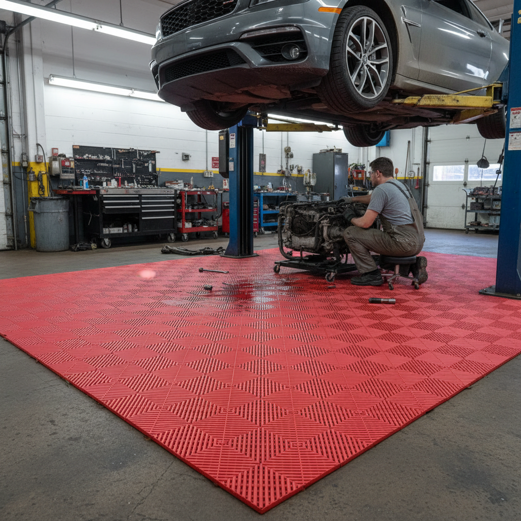 Premium Modular Interlocking Ribbed Vented Garage Floor Tiles - Heavy Duty Polypropylene with Non-Slip Surface and Self-Draining Channels