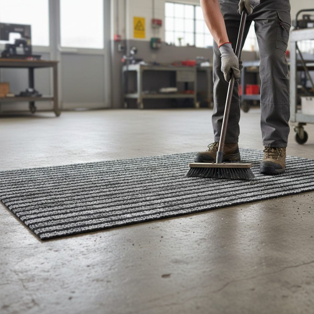 Premium Grey Striped Needlefelt Doormat with Anti-Slip Backing for Safety and Durability