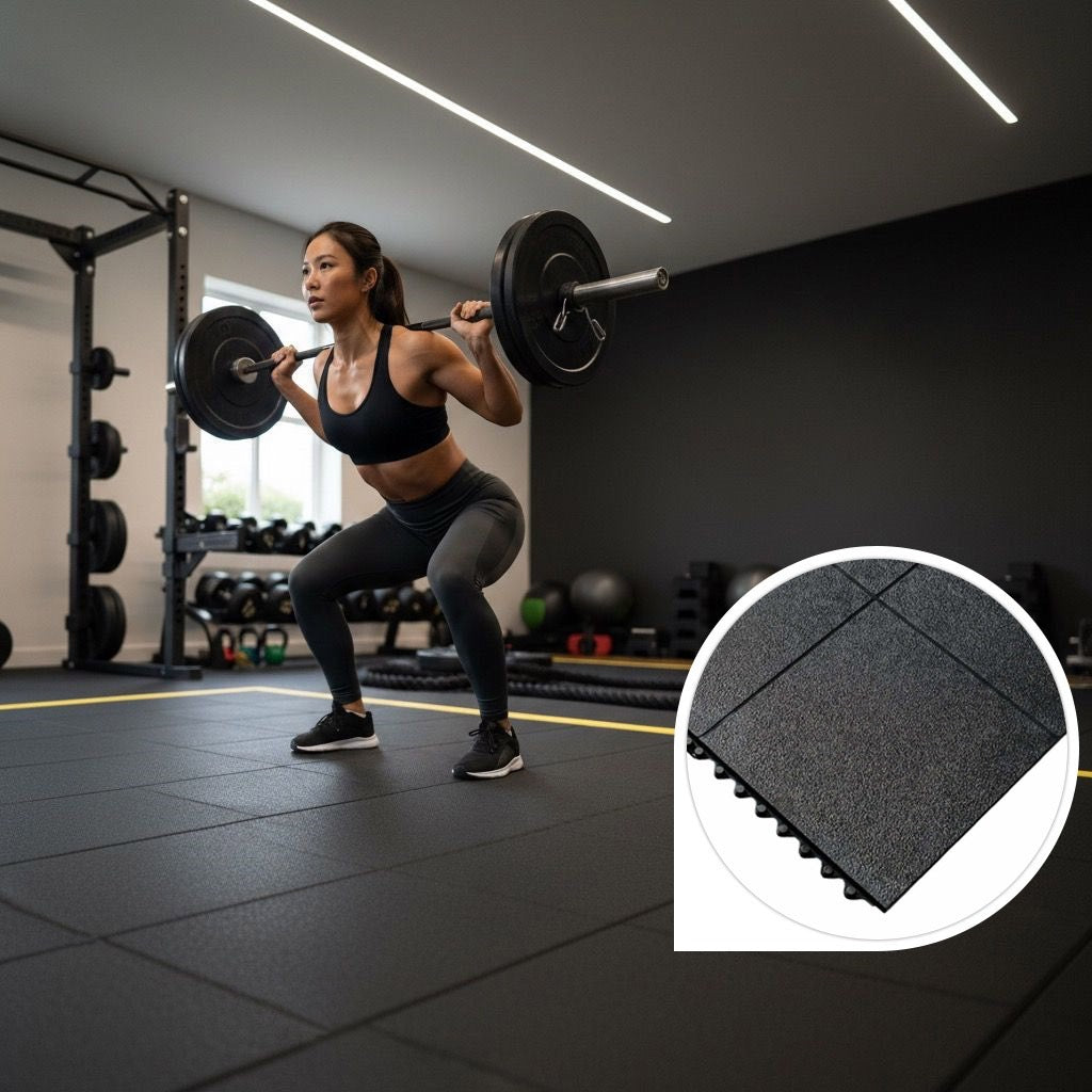 Interlocking CrossFit Gym Mats - Shock Absorbing, Non-Slip Rubber Flooring, Durable, Easy Install, Customisable, Ideal for Weightlifting & Home Gyms