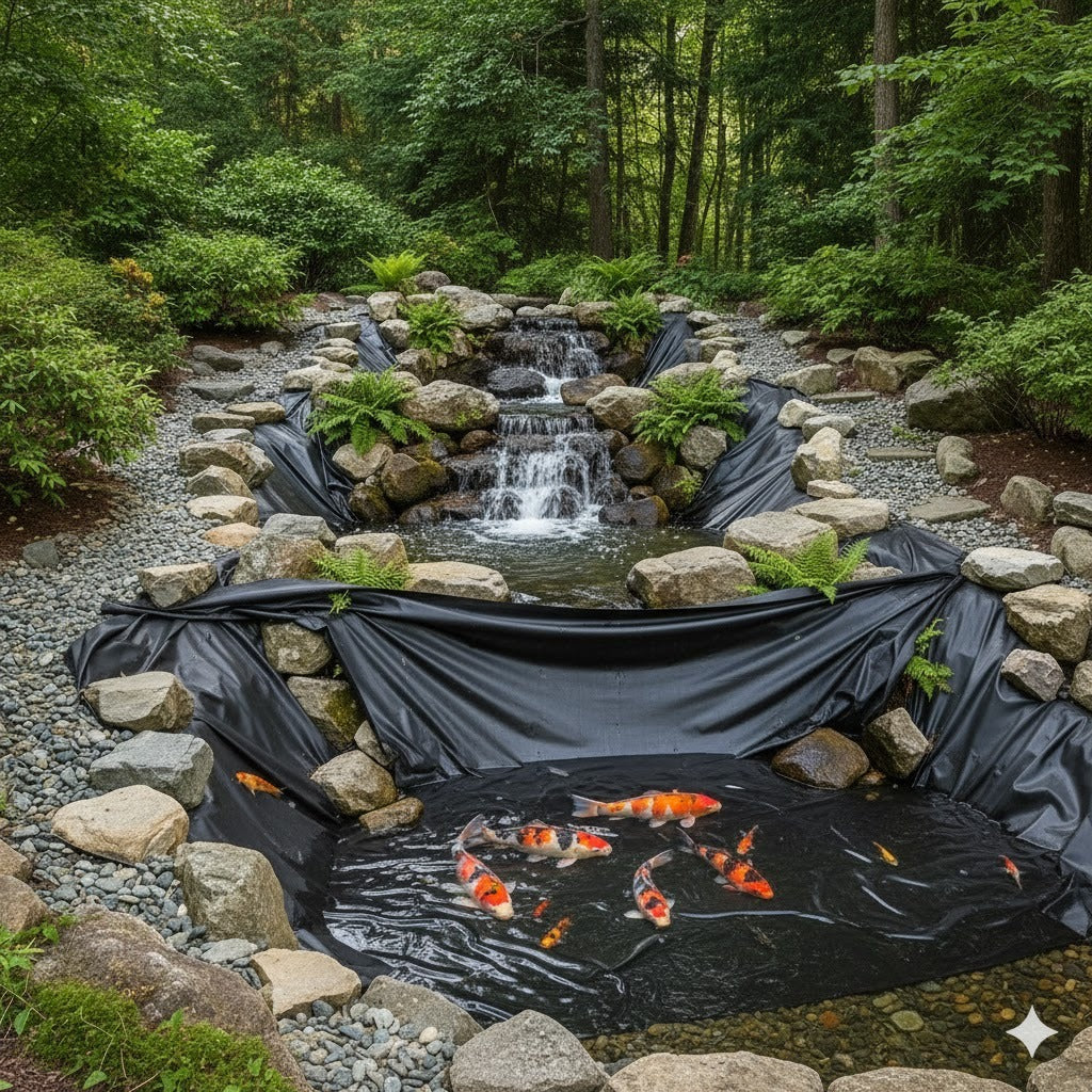Professional LDPE Pond Liner with Free Underlay 40-Year Guarantee – Strong, Flexible & UV-Stable for All Pond Types
