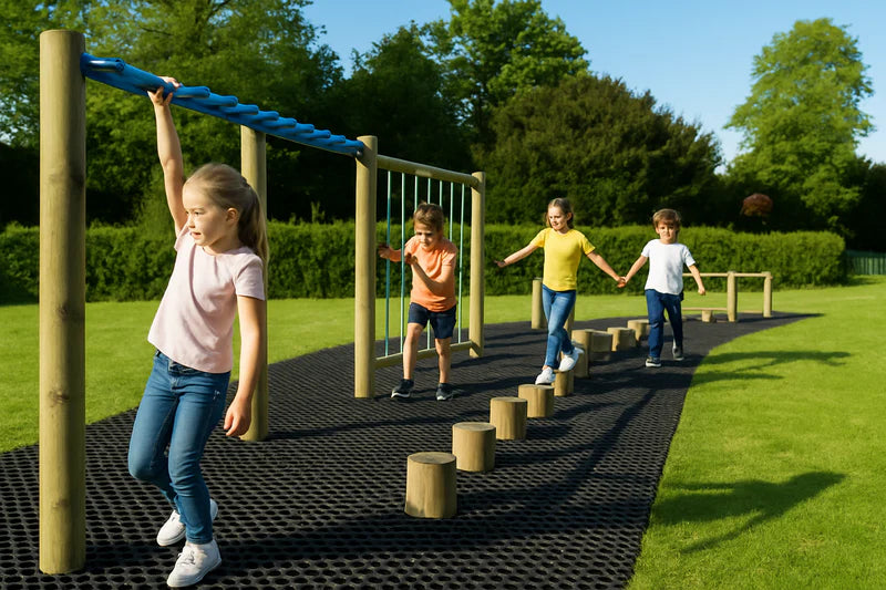 Discounted Rubber Grass Mats, 16mm & 23mm Thick - Non-Slip, Weatherproof, Recycled Rubber - Allows Grass Growth, 1x1.5m, 3.3m Fall Height Protection