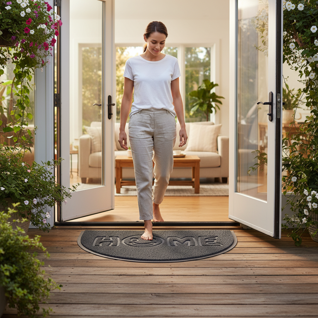 Premium Embossed Halfmoon Spaghetti Indoor/Outdoor Doormat with Non-Slip Backing and Easy Maintenance