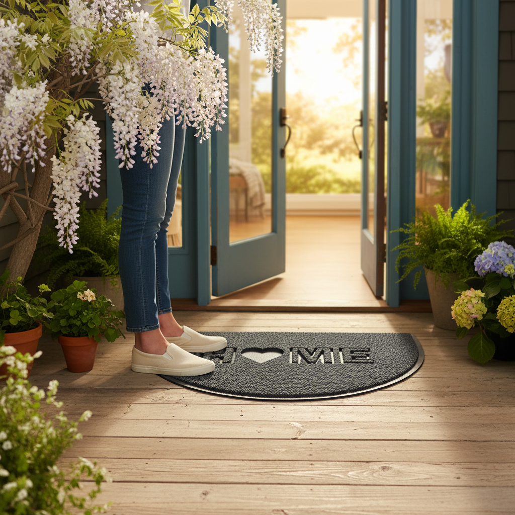 Premium Indoor/Outdoor Halfmoon Spaghetti Doormat with Non-Slip Backing and Fade Resistant Design, 70cm x 44cm