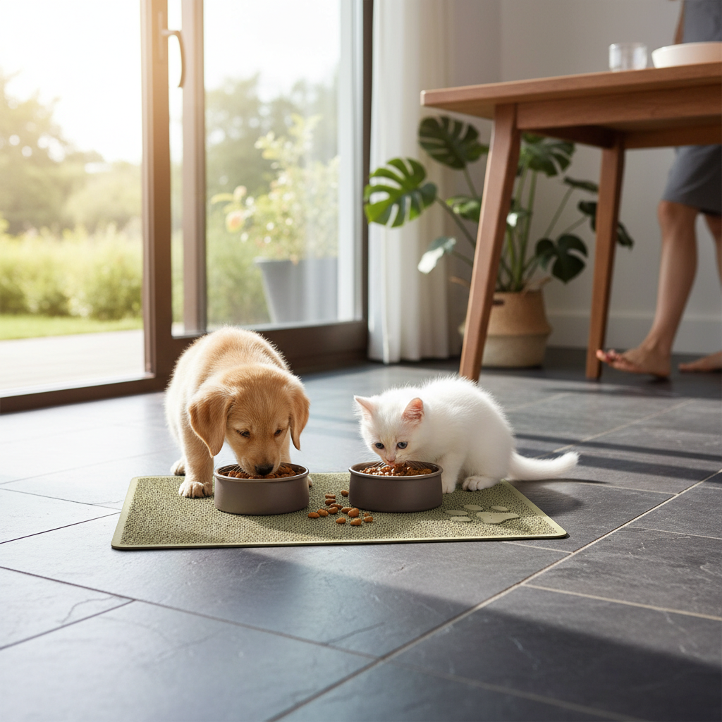 Premium Non-Slip Pet Feeding Mat with Mini Paw Design - 75x44 cm, Easy to Clean and Durable for All Pets