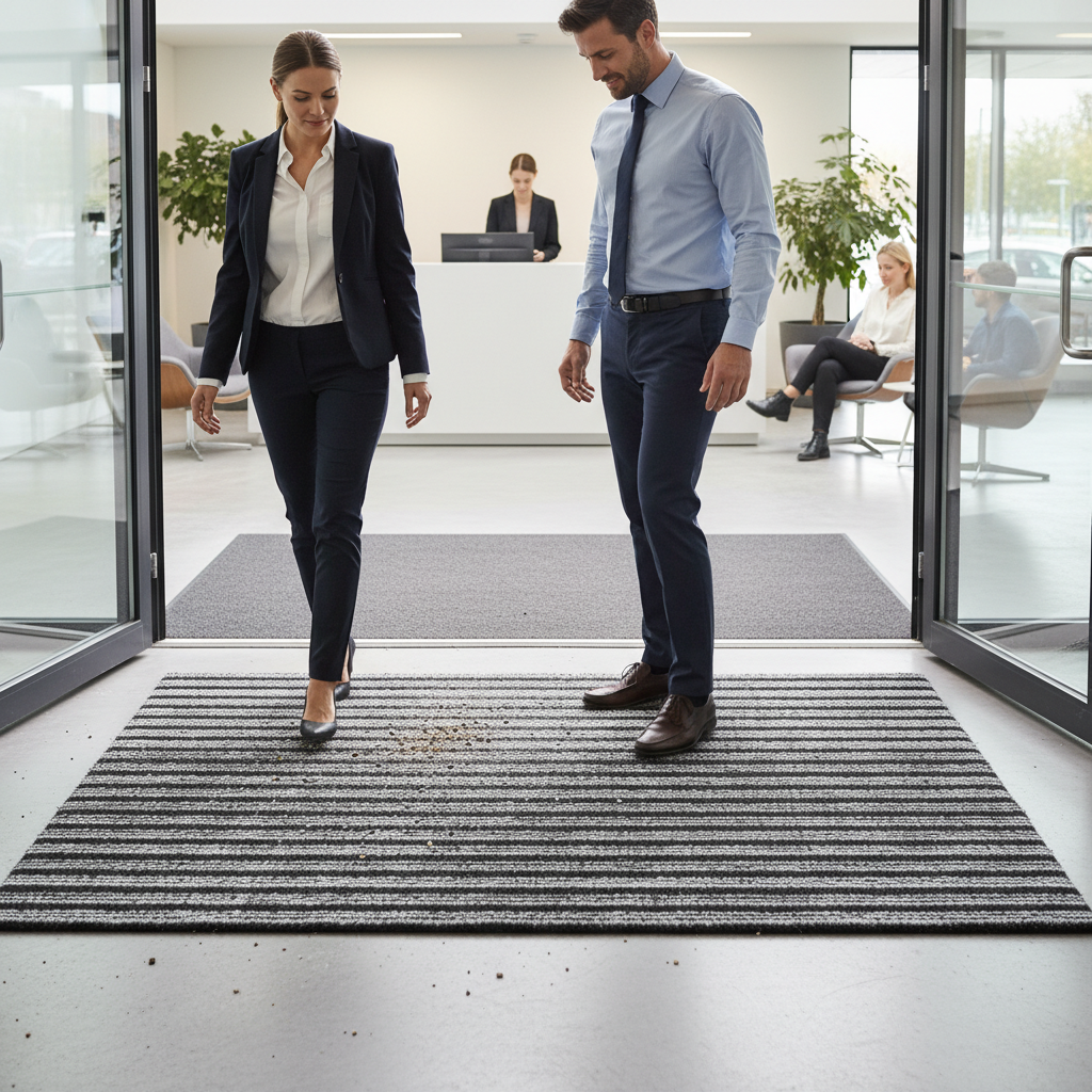 Premium Grey Striped Needlefelt Doormat with Anti-Slip Backing for Safety and Durability