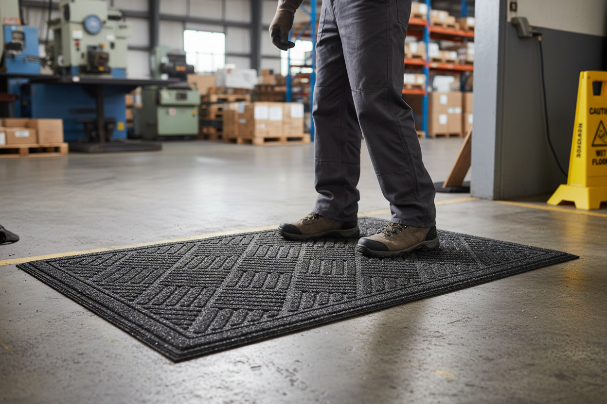 Premium Eco-Friendly Chequered Door Mat - Grey, Heavy Duty, Recycled Rubber, Indoor & Outdoor Use, 75 x 44 cm