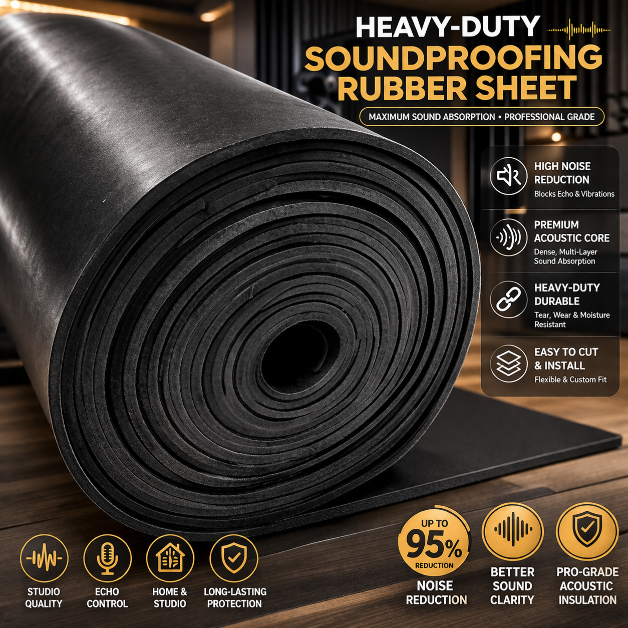 Premium Soundproofing Rubber Sheet - High-Quality Acoustic Deadening, Superior Noise Reduction, Versatile Use, Durable, Enhances Acoustic Comfort