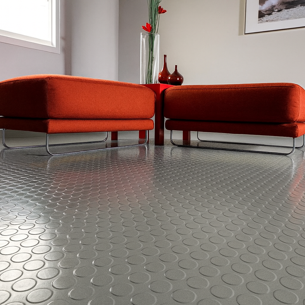 Non-Slip Rubber Flooring Rolls - Heavy Duty Studded Dot Penny Pattern, Cut Lengths, Durable & Safe for High Traffic, Indoor/Outdoor Use