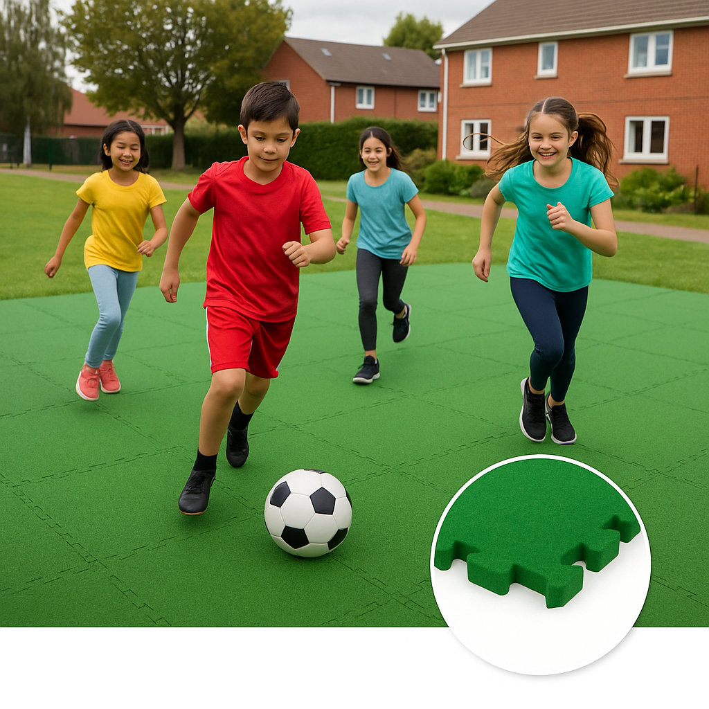 Heavy Duty 18mm EVA Grass Puzzle Tiles - Interlocking, All-Weather, Waterproof, UV Resistant, Synthetic Grass Flooring for Play Areas & Sports