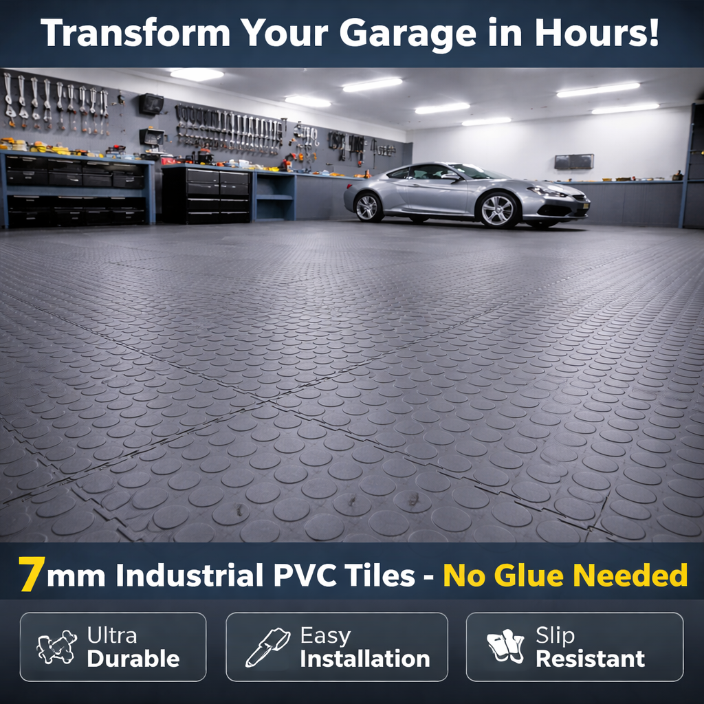 PVC Interlocking Floor Tiles 7mm | Heavy Duty Garage Flooring UK | Easy Click System