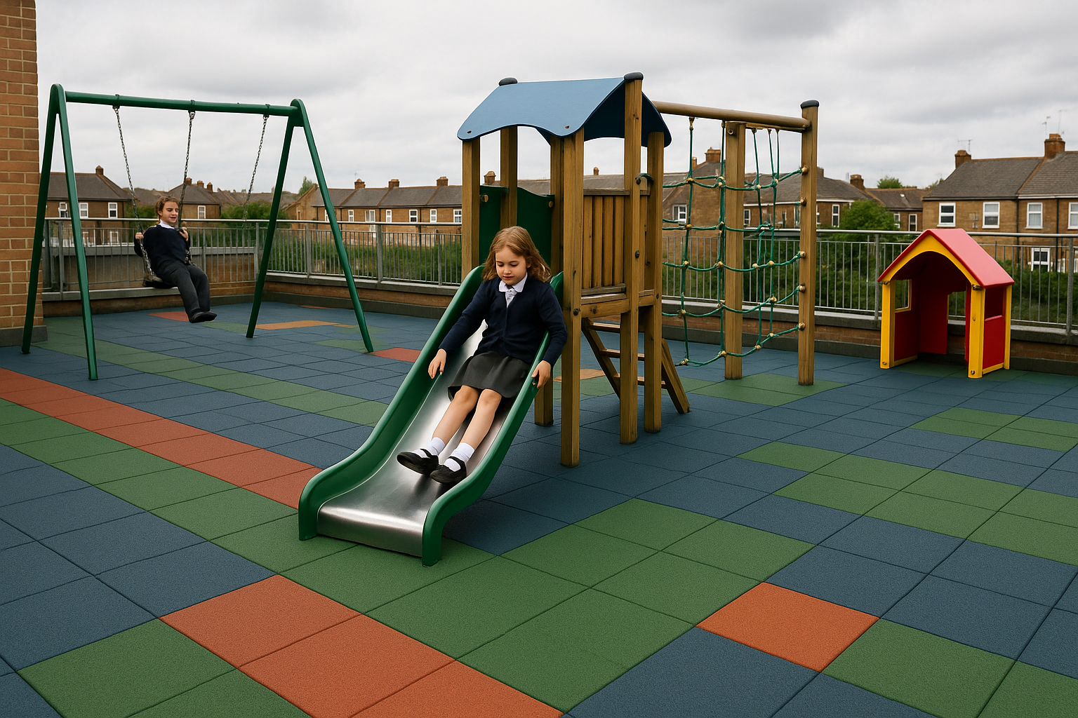 Play Area Safety Interlocking Rubber Tiles - EPDM, UV Stable, Non-Slip, Easy Drainage, Low Maintenance - 4 Colours