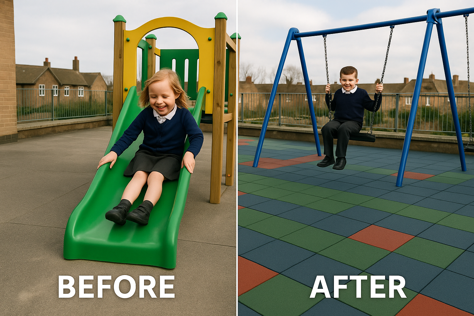 Play Area Safety Interlocking Rubber Tiles - EPDM, UV Stable, Non-Slip, Easy Drainage, Low Maintenance - 4 Colours
