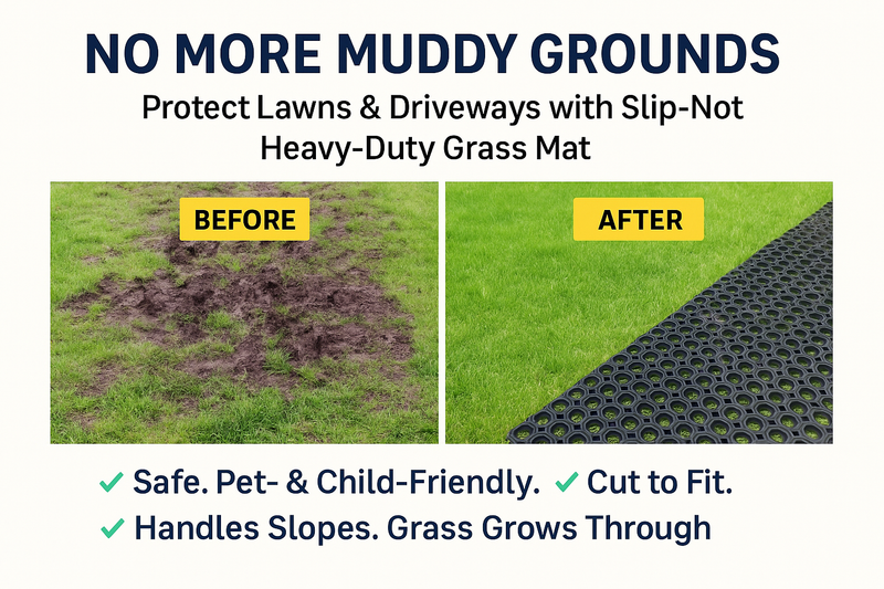 Rubber Grass Mat Roll 1m x 10m – Heavy Duty Anti-Slip Ground Protection for Lawns, Pathways, Playgrounds & Events