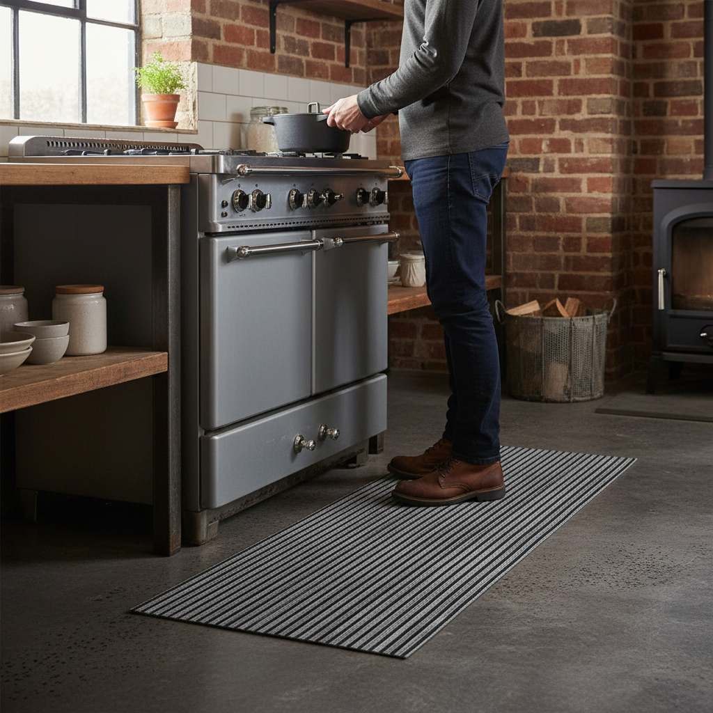 Premium Grey Striped Needlefelt Kitchen Runner 60cm x 150cm with Anti-Slip Backing and Durable Polypropylene Material